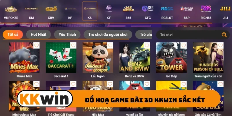 Đồ hoạ game bài 3D KKWIN sắc nét